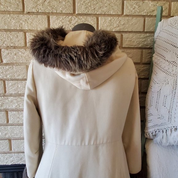 Vintage 1960's Canvas/Faux Fur Trimmed Hooded Mid Length Fit & Flare Coat XS/S - Picture 5 of 10